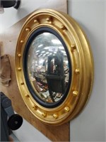 Antique Wooden-Framed Circular Mirror