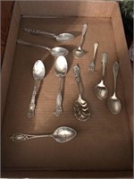 Sterling Group of Nine spoons and pickle fork a