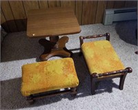 Small Lamp Table & 2 Small Footstools
