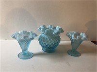 3-Blue hobnob vases