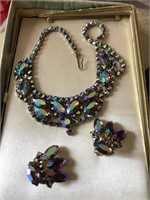 Vintage necklace and earring set purple sparkles