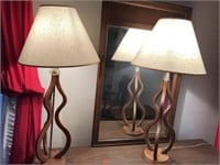 Pair of wood lamps with shades