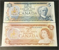 1979 Bank of Canada $5 Note & 1974 Bank of Canada