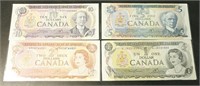 Lot of 4 Bank of Canada Bank Notes ($10, $5, $2, $