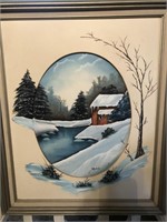 Winter scene painting on canvas by MAC framed