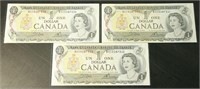 Lot of 3 1973 Bank of Canada $1 Bank Notes