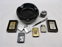 Art Glass Ashtray and Lighters