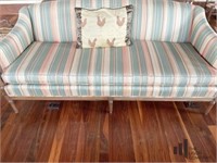 Upholstered Sofa with Wooden Arms and Legs