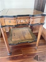 Wooden Side Table with Floral Motif