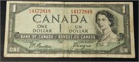 1954 Bank of Canada *Devil's Face* $1 Bank Note