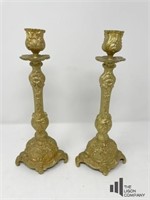 Pair of Ornate Gold Toned Candle Holders