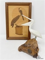 Handmade Inlaid Wood Marquetry, Pelican Decor