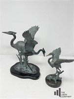 Two Metal Heron Sculptures