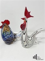 Two "Gorgeous Designs" Glass Roosters