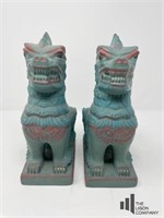 Pair of  Asian Foo Dog Figures, Signed