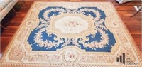 Needlepoint Area Rug with Navy and Gold Tones