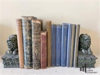 Resin Lion Bookends with Vintage Books