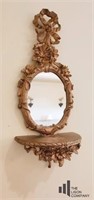 Gold Toned Wall Hanging Mirror with Shelf