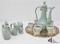 EP Silver Plate with Teal Tea Set