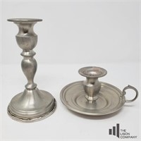Two Web Pewter Candlestick Holders