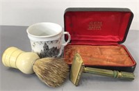 Vintage Shaving Items -Badger Brush, Razor, Cup