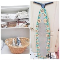 Laundry Basket, Linens, Irons and Ironing Board