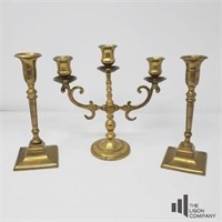 Three Brass  Candlestick Holders