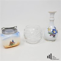 Lead Crystal Candle Holder, Vase, and Cotton Ball