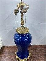 French Rococo Style Blue Glaze Earthenware Lamp