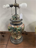 Chinese Warriors Crackle Glaze Jar Lamp, 30"h