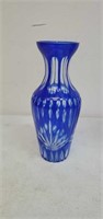 Blue cut glass vase