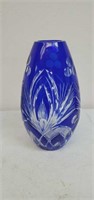 Blue cut glass vase