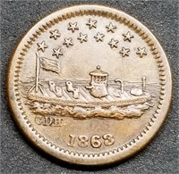 1863 Civil War Token: Monitor/Our Navy, Nice!