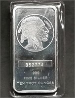 10 Troy Oz .999 Fine Silver Bar Buffalo/Indian