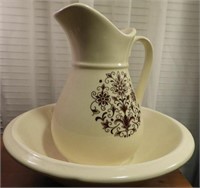 Contemporary Washbowl and pitcher with floral