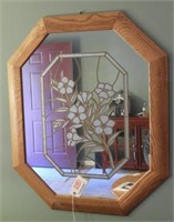 Contemporary Oak framed mirror with floral motif