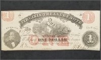 1862 $1 Virginia Treasury Note Obsolete Banknote