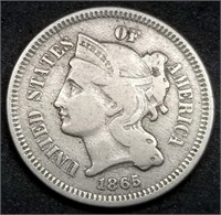 1865 US 3-Cent Nickel Nice