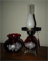 Ruby floral font double globe table lamp 19”