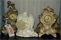 (3) Faux plastic battery operated mantle clocks