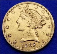 1905-S US $5 Gold Liberty Half Eagle