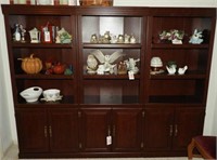 Three section Cherry finish bookcase wall unit