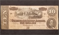 1864 Confederate $10 Banknote T-68 Better Grade