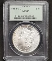 1883-CC US Morgan Silver Dollar PCGS MS65 Slab