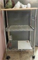 Stainless two tier kitchen cart with wooden