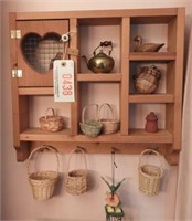 Pine wall rack with Qty of miniature baskets