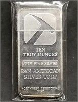 10 Troy Oz .999 Fine Silver Bar Pan American