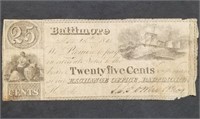 1841 Baltimore 25-Cents Obsolete Fractional Note