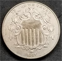 1867 US Shield Nickel UNC Sharp Coin