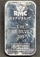 1 Troy Oz .999 Silver Bar by Republic Medals